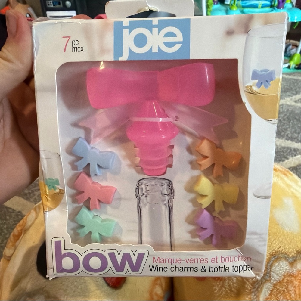 joie Pink Bow Wine Bottle Topper & Pastel Bow Charms - 7pc